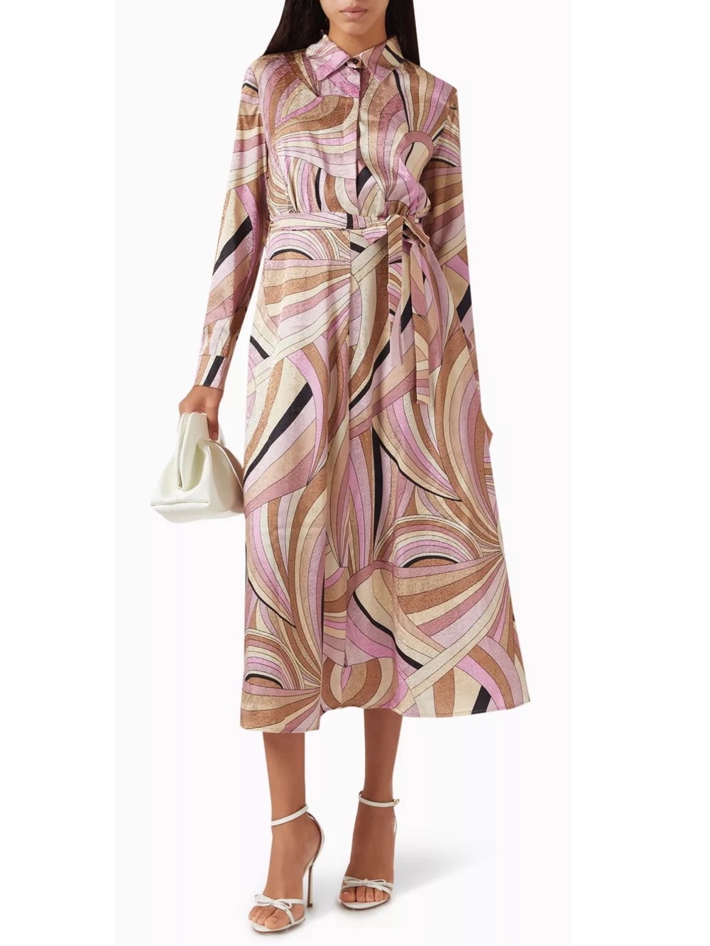 NWT MARELLA Purple Cream Gary Printed Belted Shirt Dress Sz 12